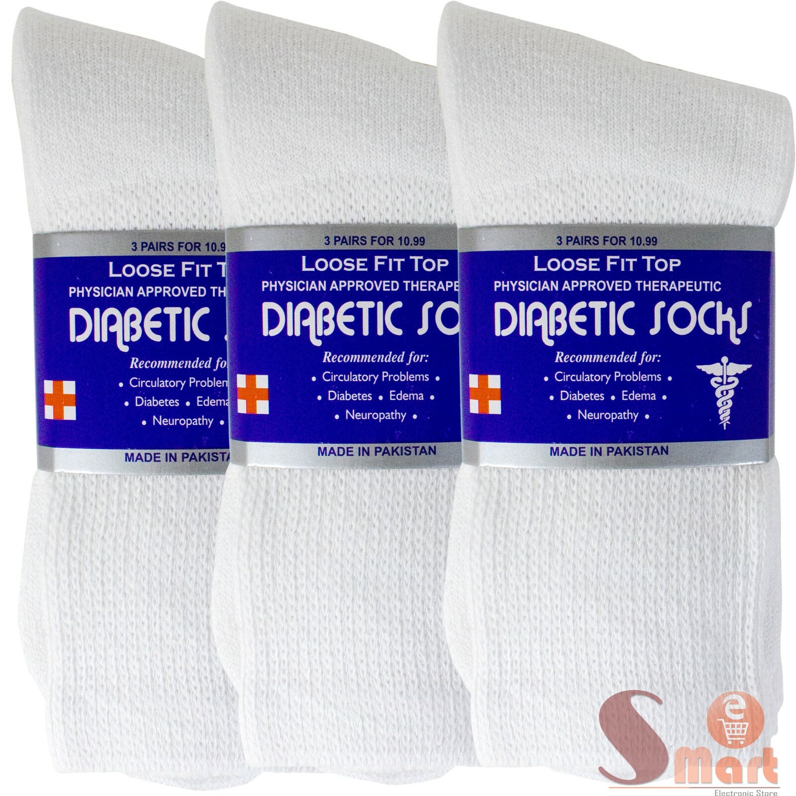 3-12 Pairs Health Circulatory Crew Cotton Diabetic Socks White 9-11 10-13 13-15