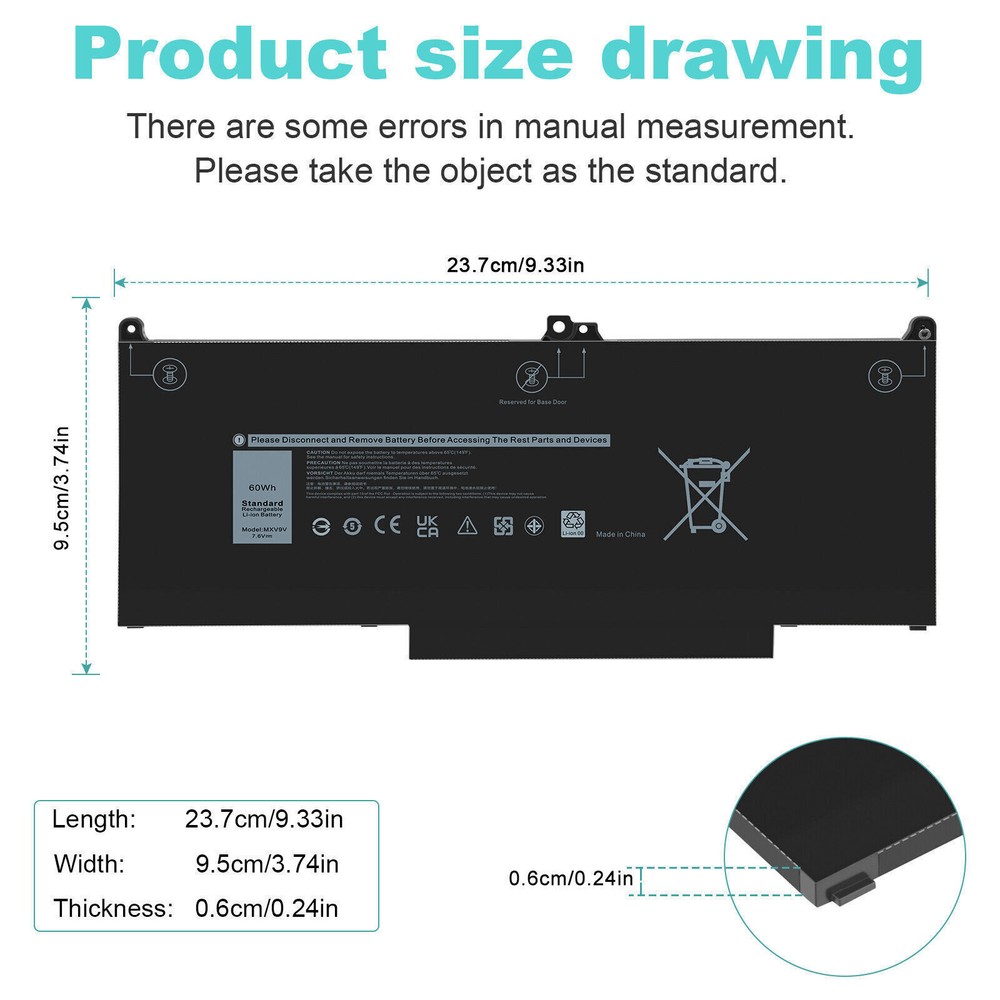 MXV9V Battery For Dell Latitude 5300 5310 2-in-1 E5300 E5310 E7300 E7400 60Wh US