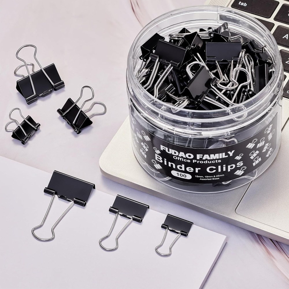 100pcs Binder Clips Assorted Sizes, Black Paper Clamps, Medium, Small, Small