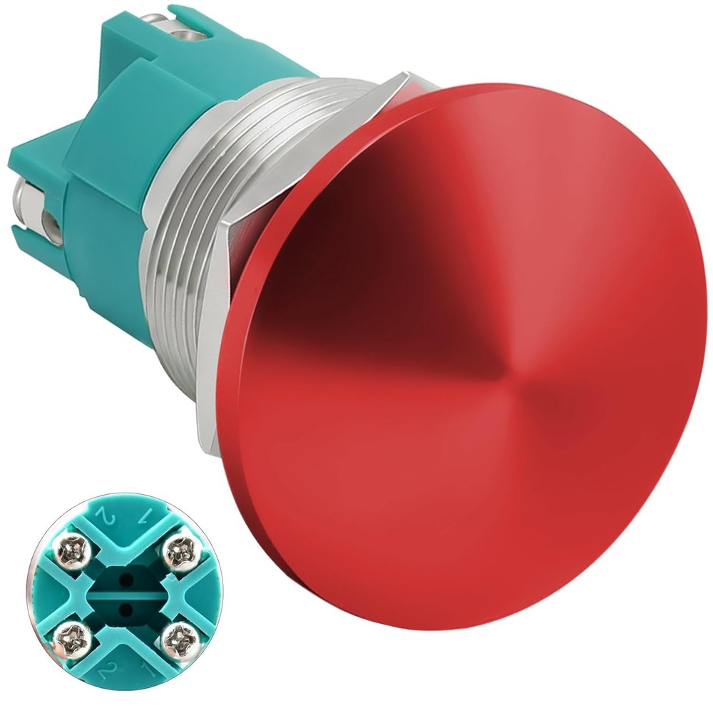 10 Amp Push Button Switch Red 22mm 7/8'' Momentary, DPST 2NO,