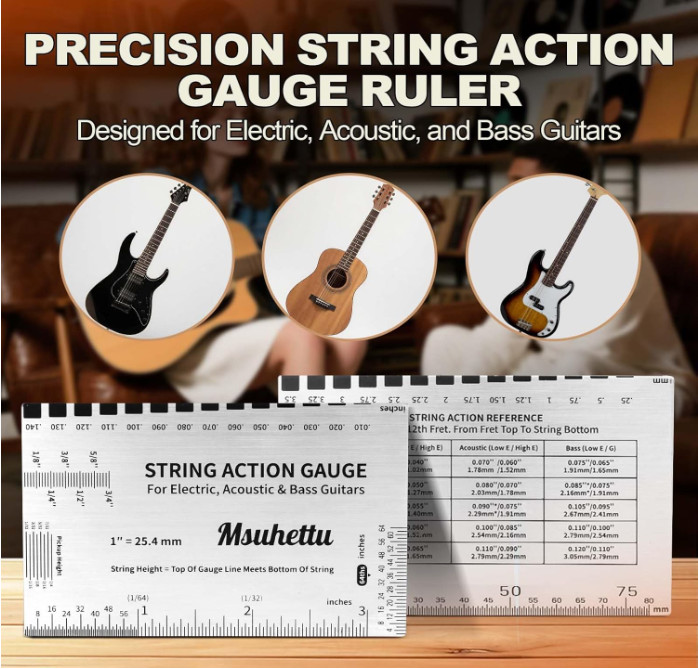 String Action Gauge Ruler, Upgraded Guitar String Height Gauge with Inch