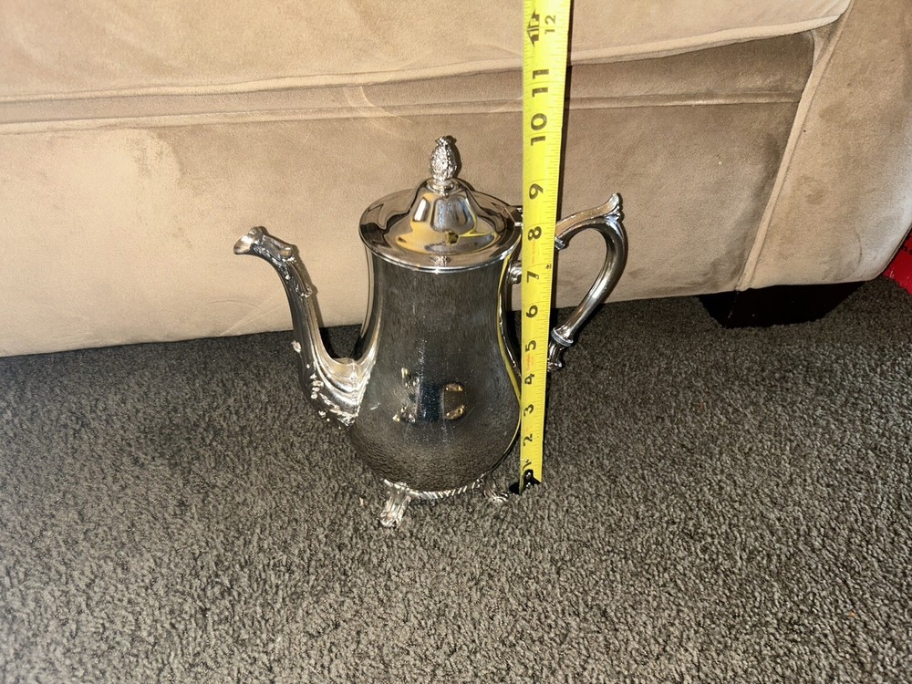 Vtg Ornate WM Rogers Silverplate Footed Coffee Teapot Tray Creamer Sugar Set 4pc