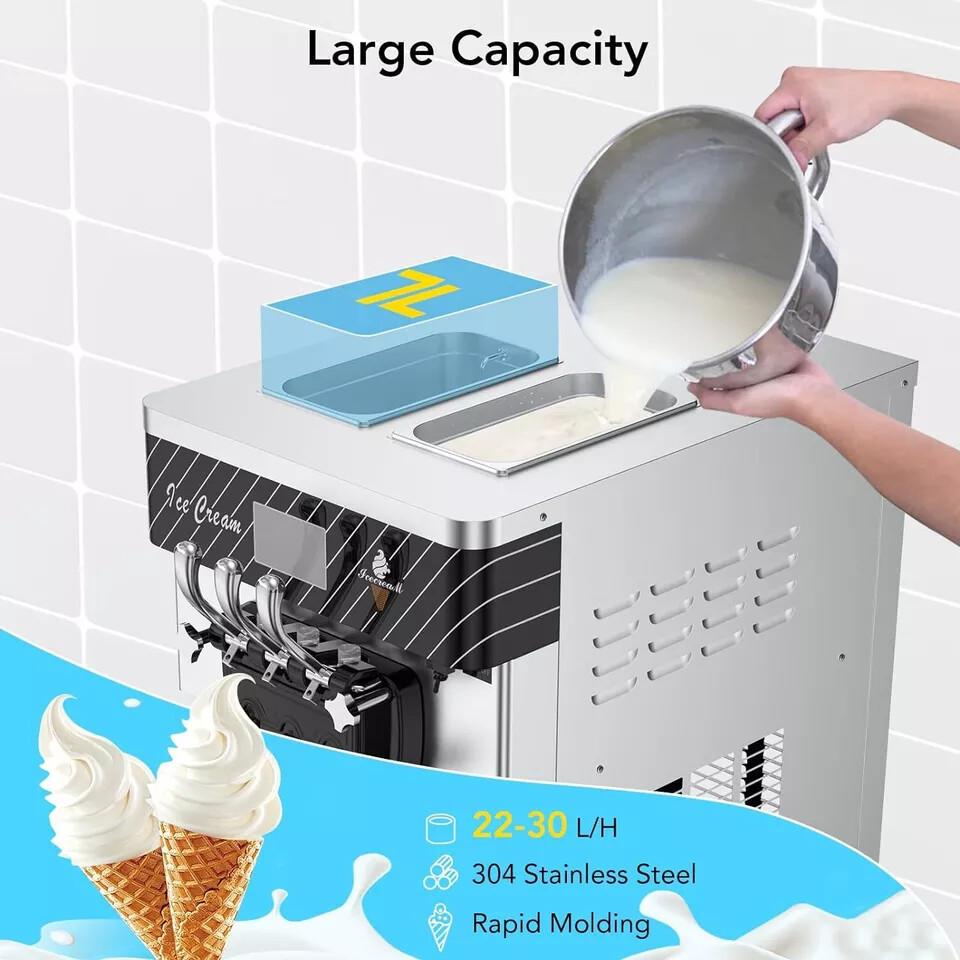 Countertop Soft Serve Ice Cream Machine 3 Flavor Commercial Ice Cream Maker