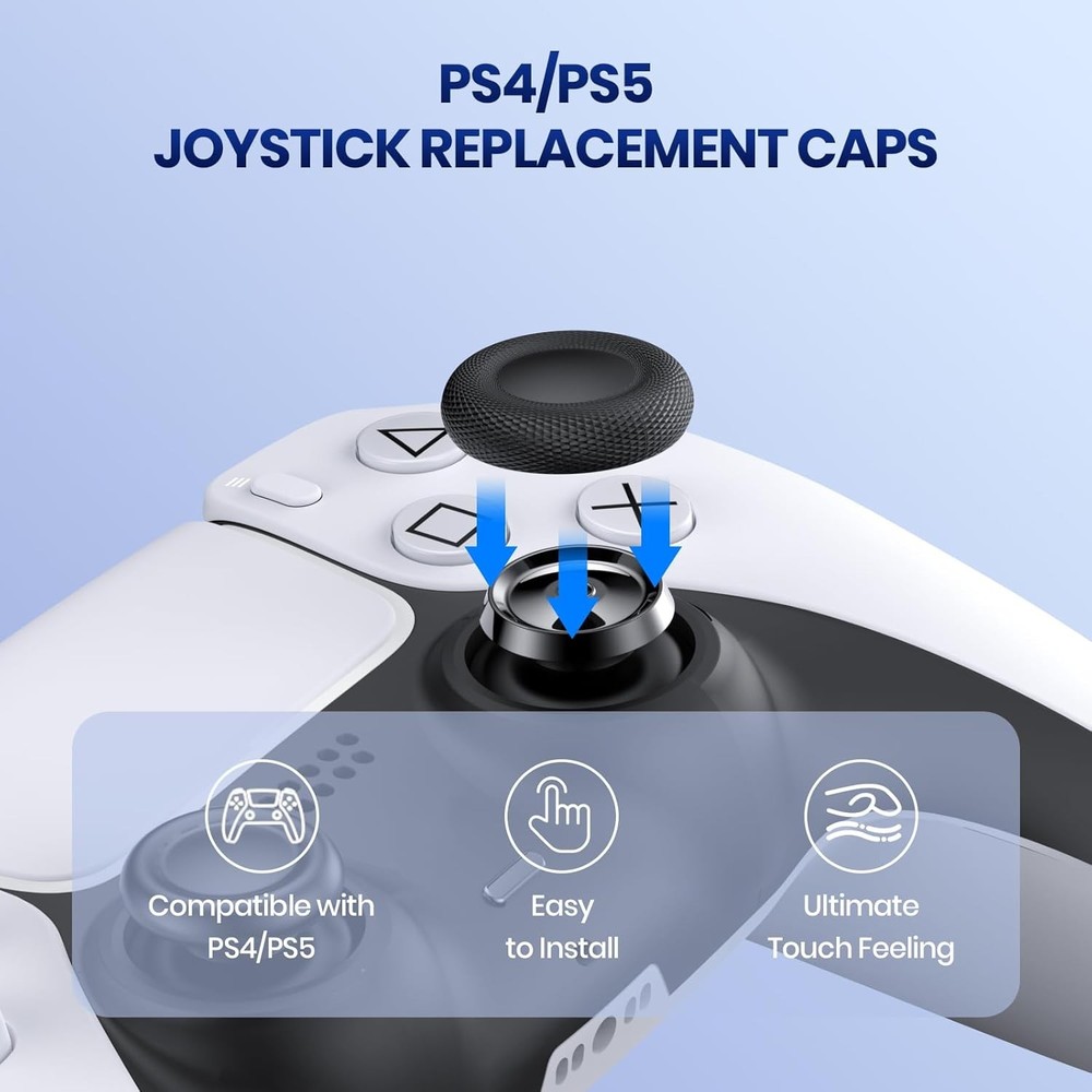 NEWDERY Joystick Replacement Grip Caps for PS4/PS5 Controller, PS5/PS4 Black
