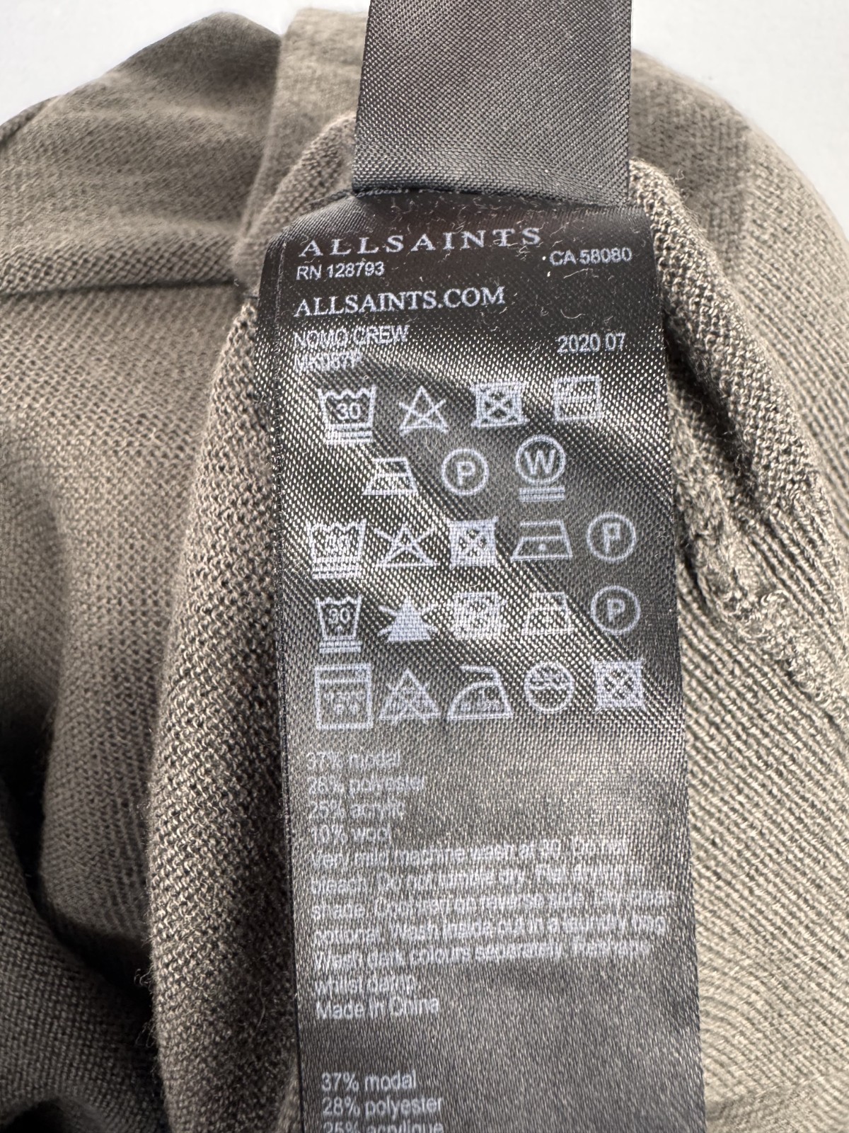 ALLSAINTS Green Long Sleeve Small Embroidered Logo Light Knit Sweater Sz L