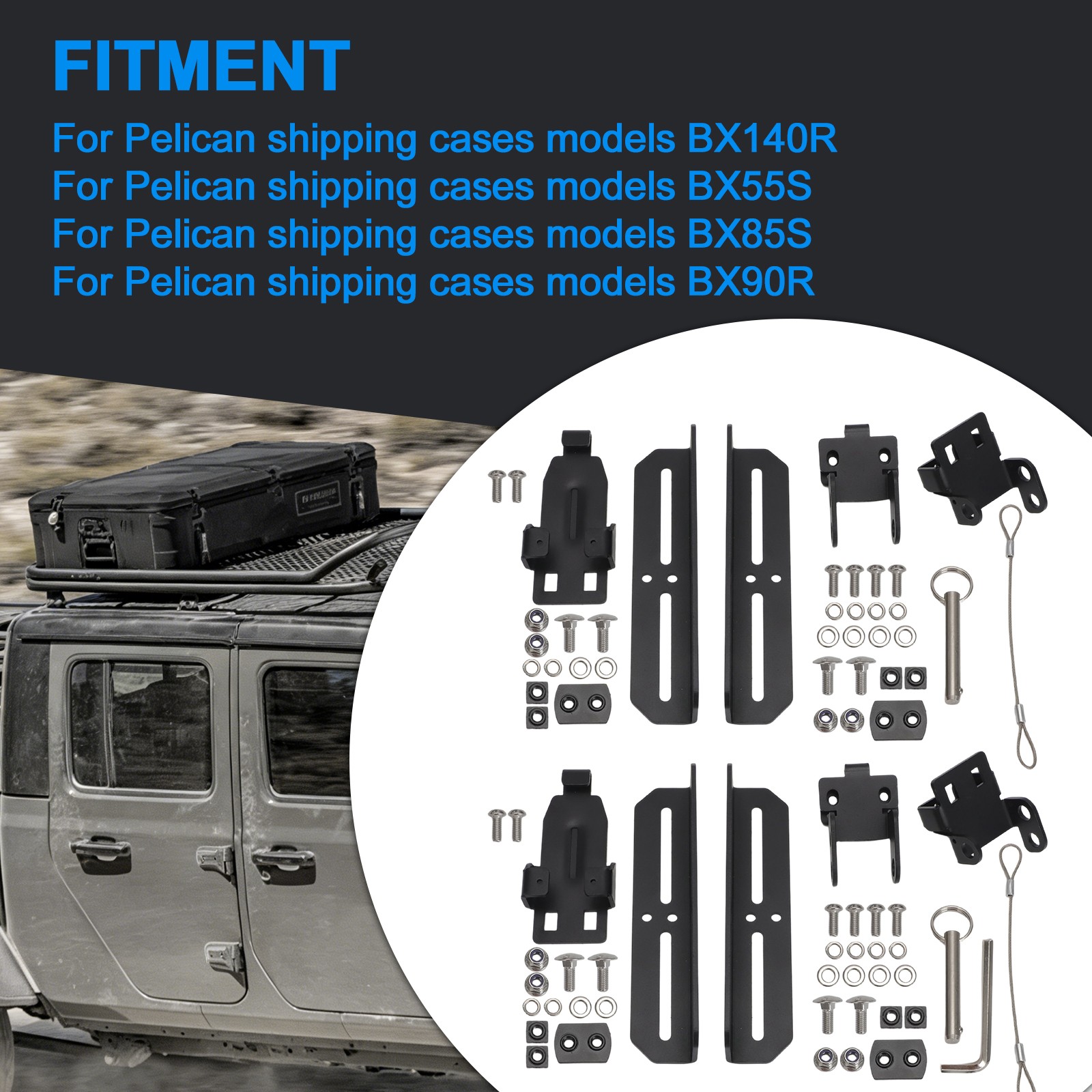For Pelican RFMT-002-BLK Cargo Case Roof Mount Kit, Black, Gen2 BX140R BX55S 85S