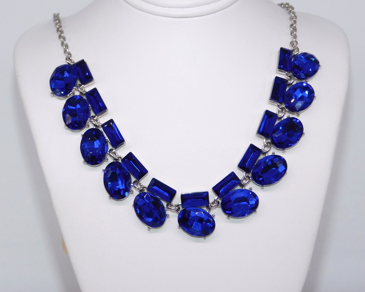 MONET Royal Blue Faceted Glass Rhinestone Statement Necklace New with Tag