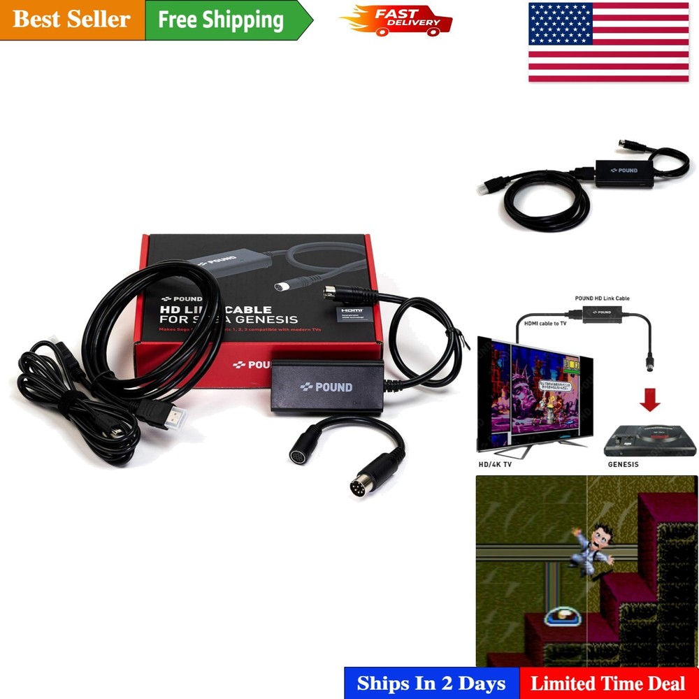 HDMI Link Cable for Sega Genesis - 720p Resolution, Micro USB Power Boost