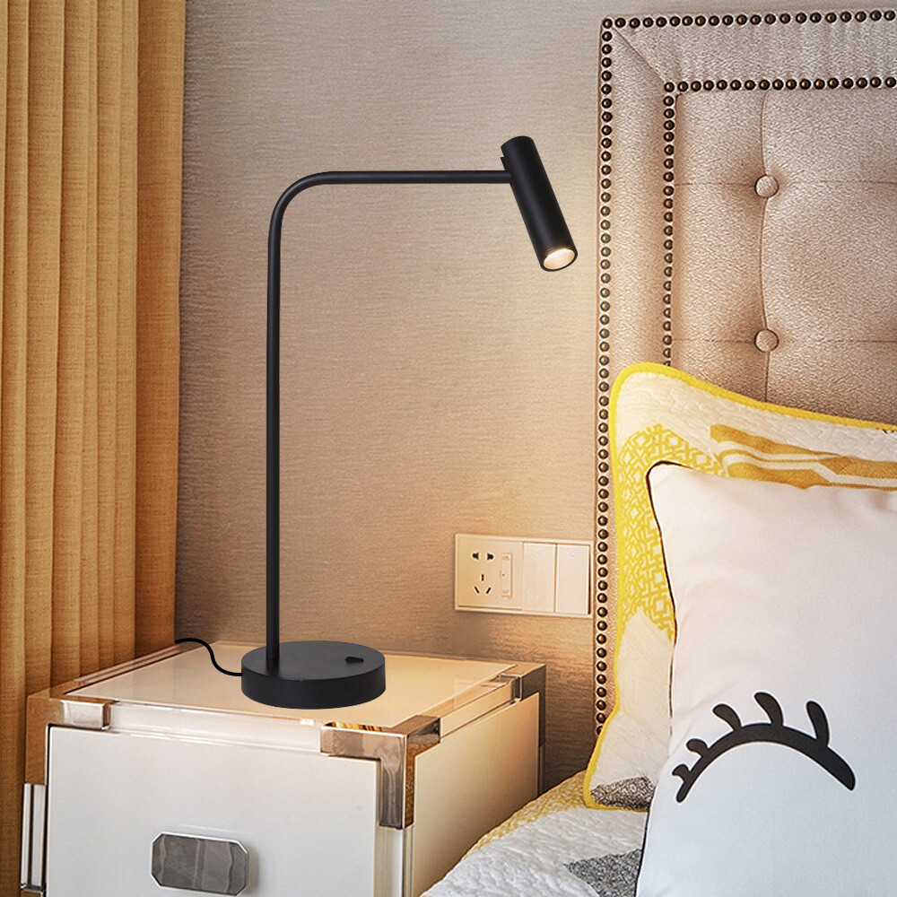 3W LED Desk Reading Light Bedroom Bedside Lamp Switch Plug Table Study Lighting