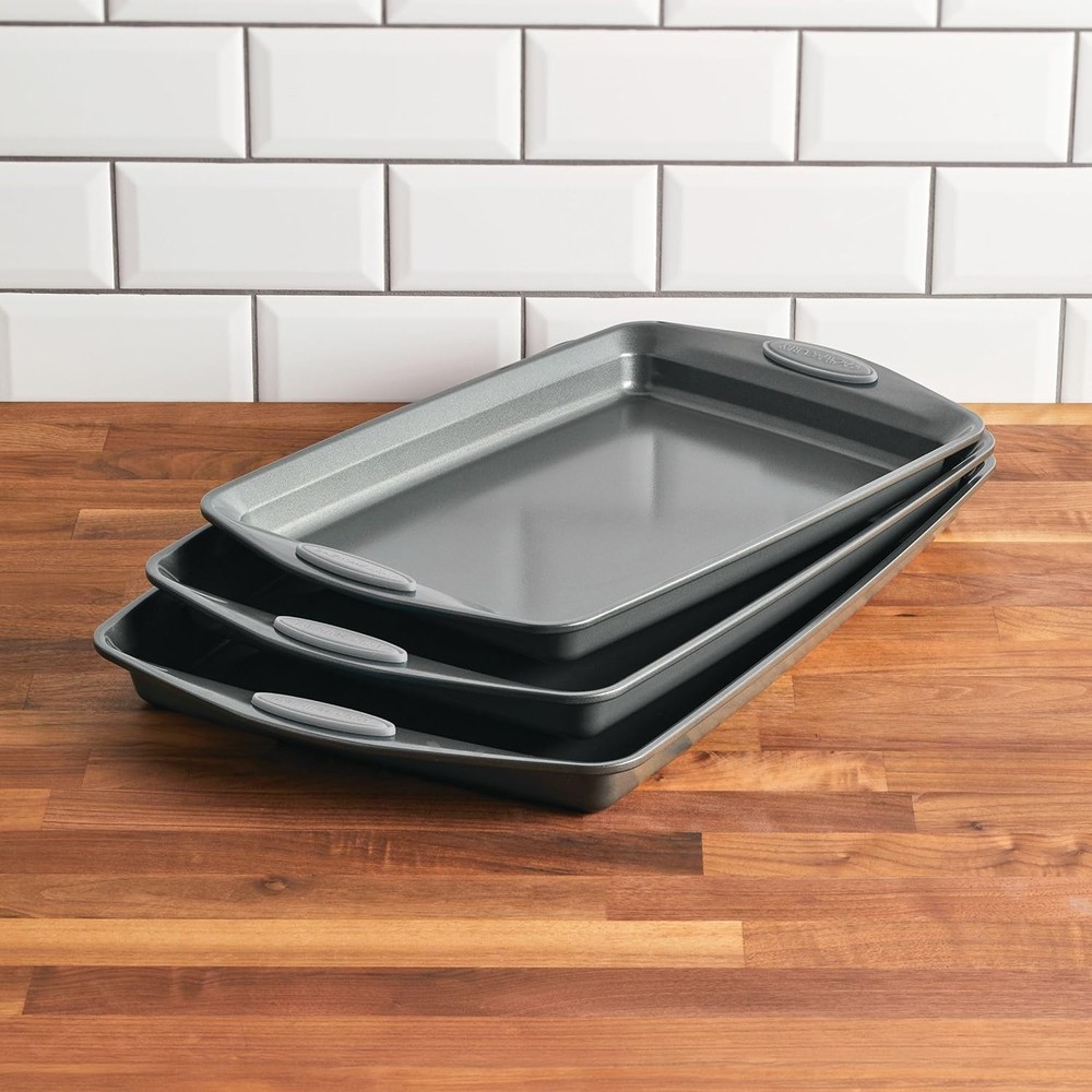 Nonstick Bakeware Set with Grips Nonstick Cookie Sheets / Baking Sheets -3 Piece