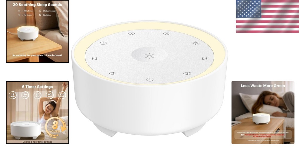 Eco-Friendly White Noise Machine with Adjustable Light & Safety Features