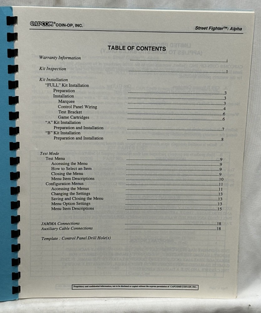 ORIGINAL-CAPCOM-STREET FIGHTER-OPERATORS MANUAL