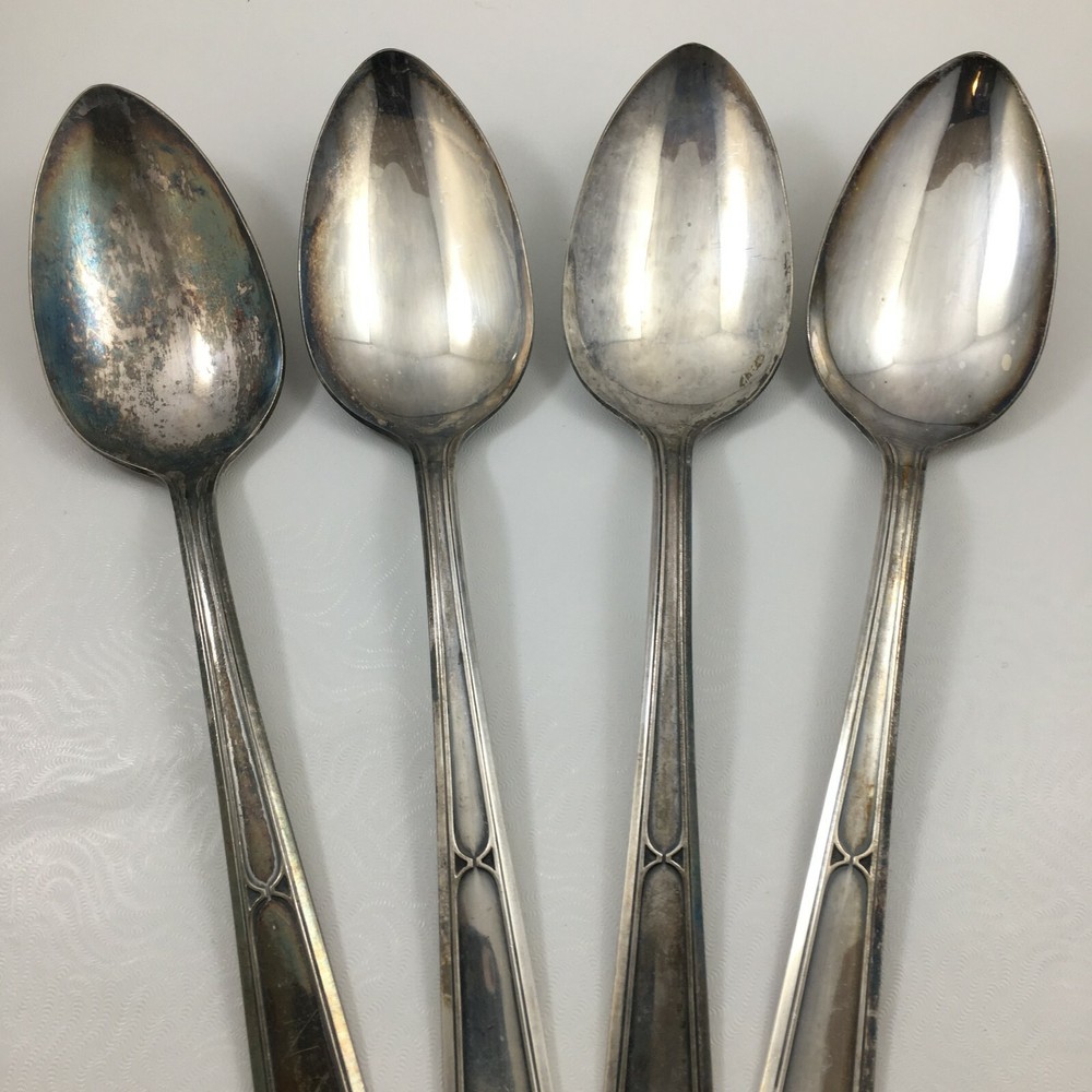 4 National Doric Plate Silverplate Flatware 7 7/8" Large Spoons