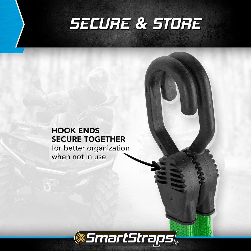 24 in. Green Flat Strap Bungee Cord with Hooks - 2 pack