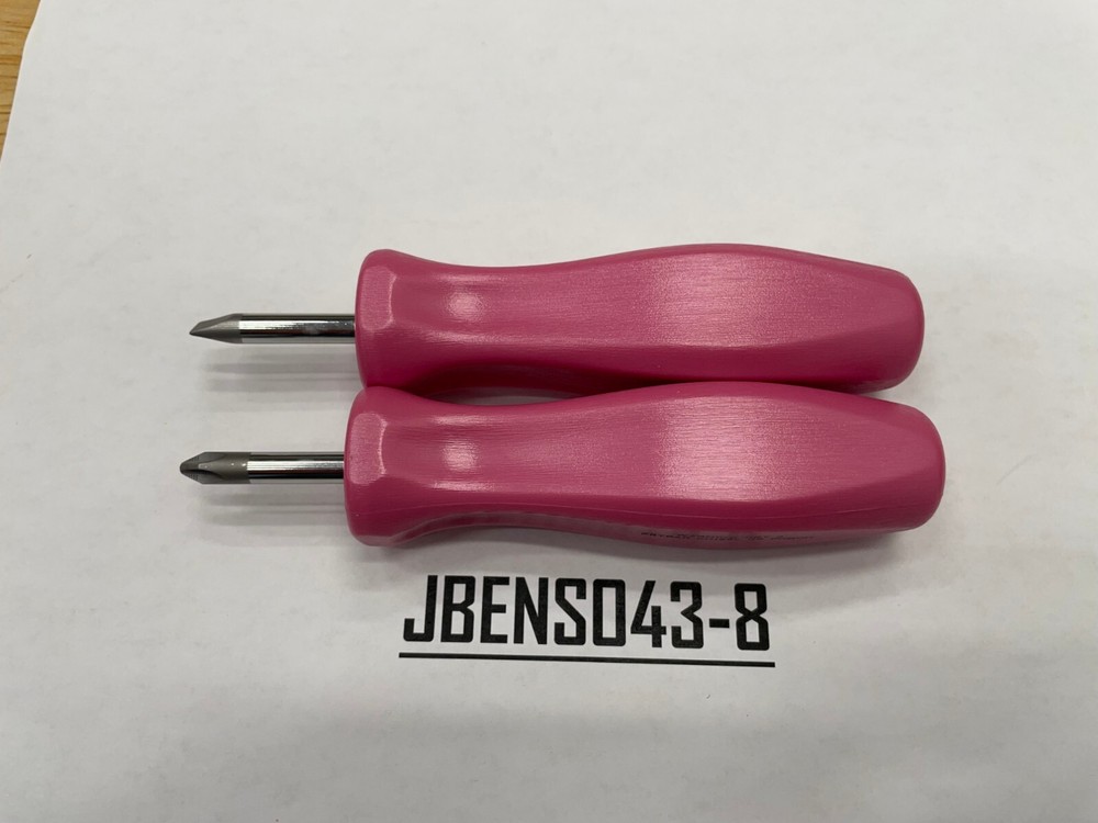 Snap-on Tools RARE PEARL PINK 2pc Hard Standard Handle Stubby Screwdriver Set