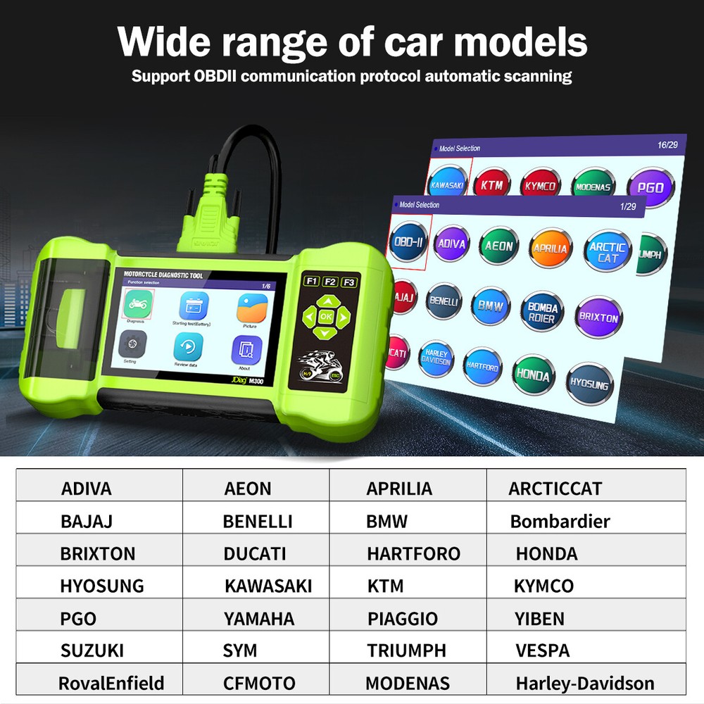 Jdiag M300 Motorcycle OBD2 Scanner Full System Fault Code Reader Diagnostic Tool