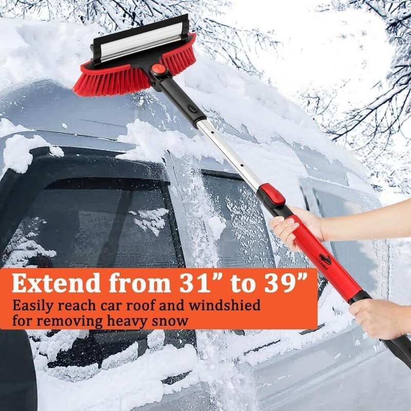 3-in-1 Extendable Snow Brush Ice Scraper Squeegee for Auto