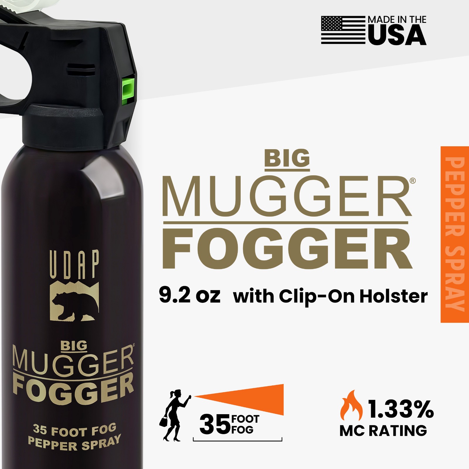 The Big Mugger Fogger Pepper Spray with Holster, 35 Foot ft Spray, BMFG 9.2 oz