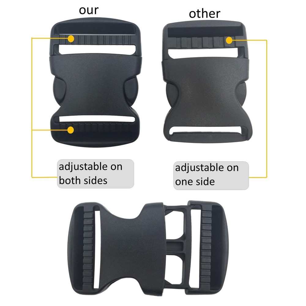 2 Set 1.5 Inch Flat Dual Adjustable Plastic Quick Side Release Plastic Buckle...