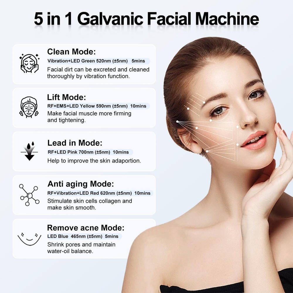High Frequency Facial Machine Light Theraphy Micro-Current Device, 5 in 1 Mul...