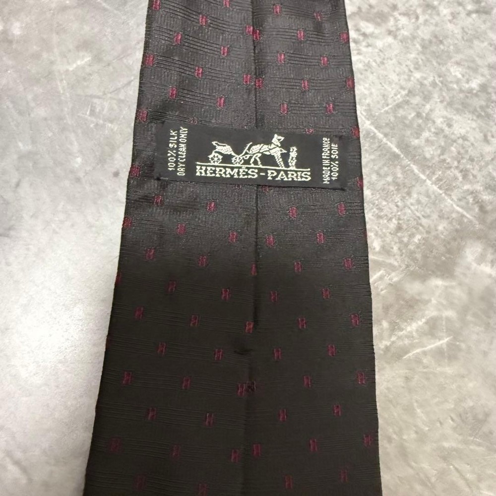 HERMES Tie Black Fasone H Pattern