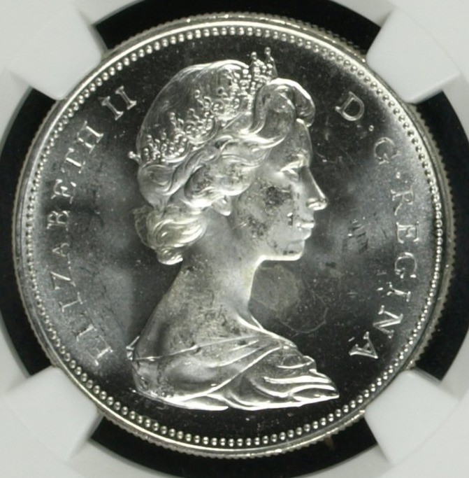 1965 Canada Silver $1 Large Beads Blunt 5 NGC MS64