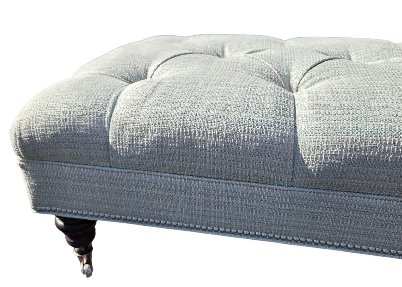 Ethan Allen Anton Chesterfield Style Ottoman Bench Hobb Nail Foot Stool