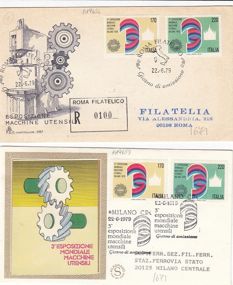 22/6/1979-2 FDC FIRST DAY"1^ EXHIBITION MACHINE TOOLS MILAN" (L1671)
