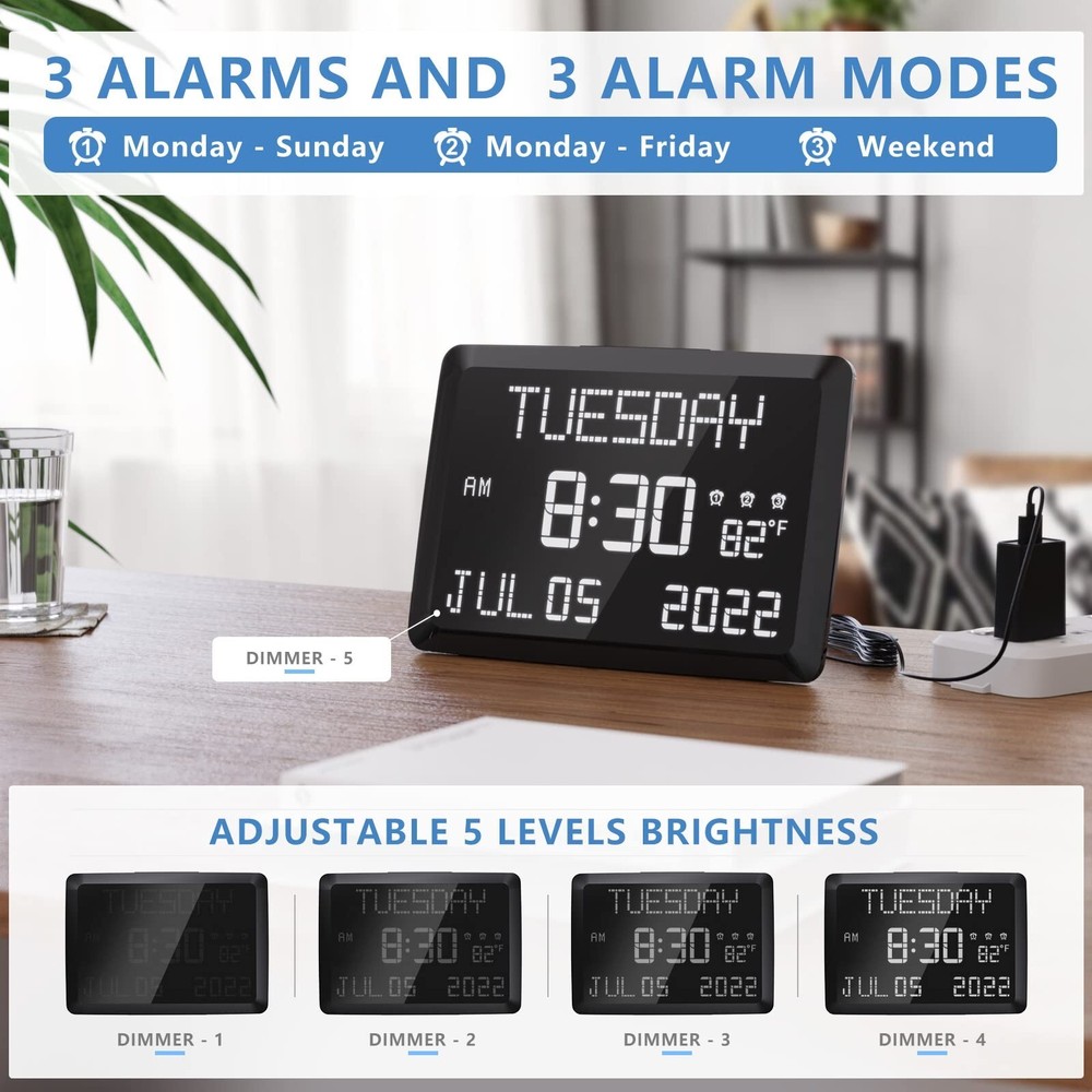 Raynic Digital Clock, 11.5" Large Display Digital Wall Clock,Adjustable Brigh...