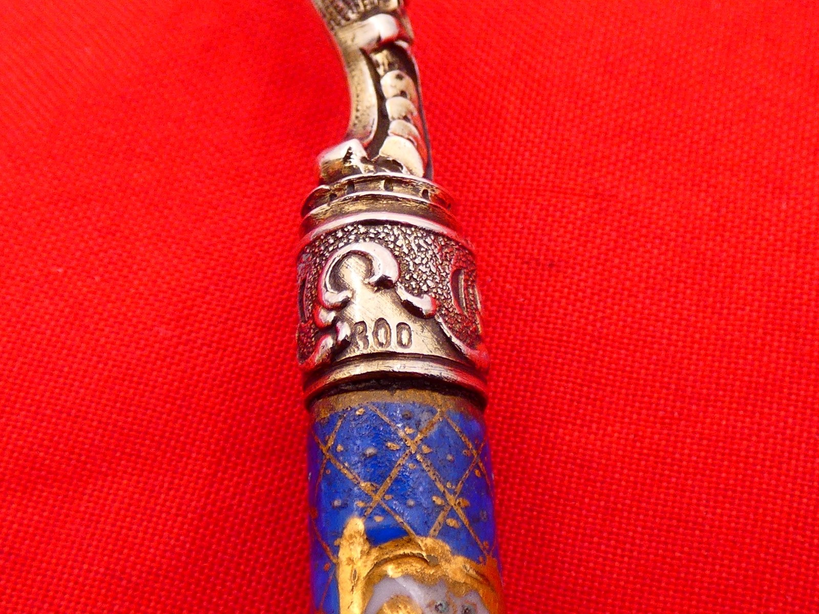 Antique Germany Silver & Painted Porcelain Cheese Pick TD-11