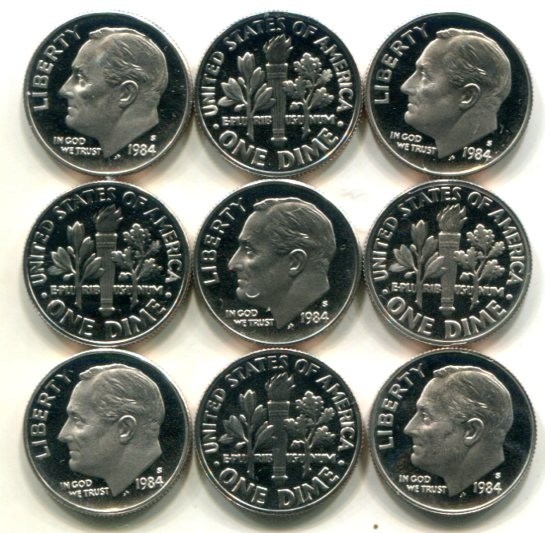 Roll of GEM PROOF CAMEO 1984-S Clad Roosevelt DIMES - Free Shipping