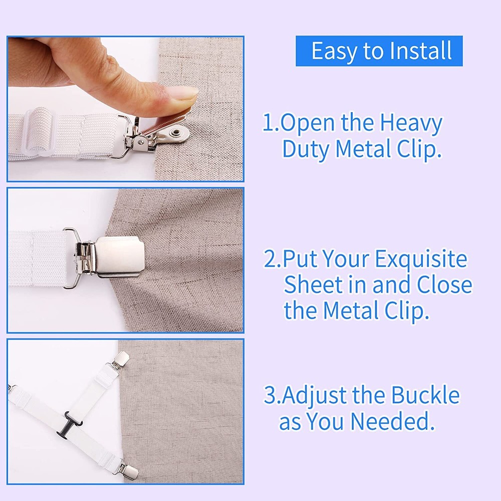 Bed Sheet Straps Fitted Sheet Holders for Corners King Queen Size Mat