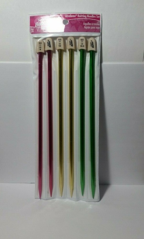 Silvalume Single Point Knitting Needles Set Sizes 9, 10, 10.5