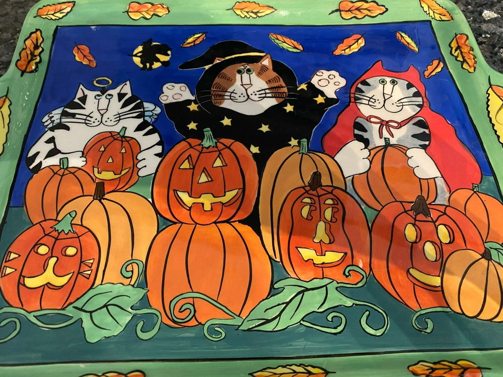 CATZILLA - CANDACE REITER DESIGNS - CERAMIC HALLOWEEN PLATTER - 2002