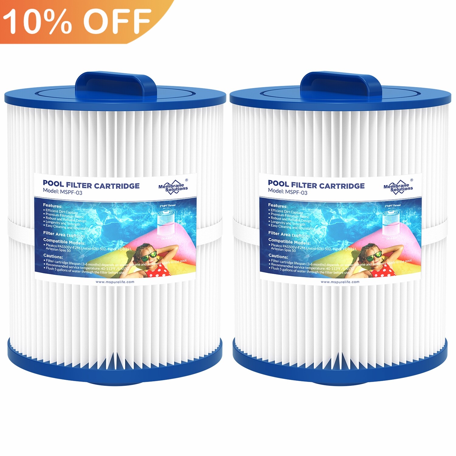 2 Pack Hot Tub Spa Pool Filter for Pleatco PAS50SV-F2M Unicel 6CH-502 FC-0311