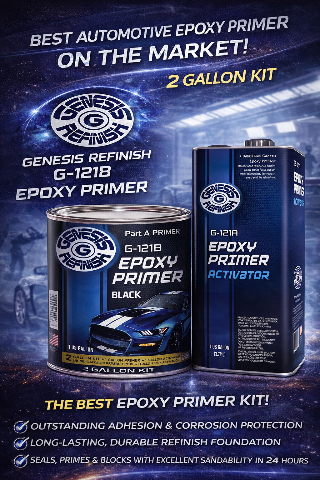 GENESIS REFINISH G-121B BLACK EPOXY PRIMER GAL. W/G-121A ACTIVATOR (2 GAL. KIT)