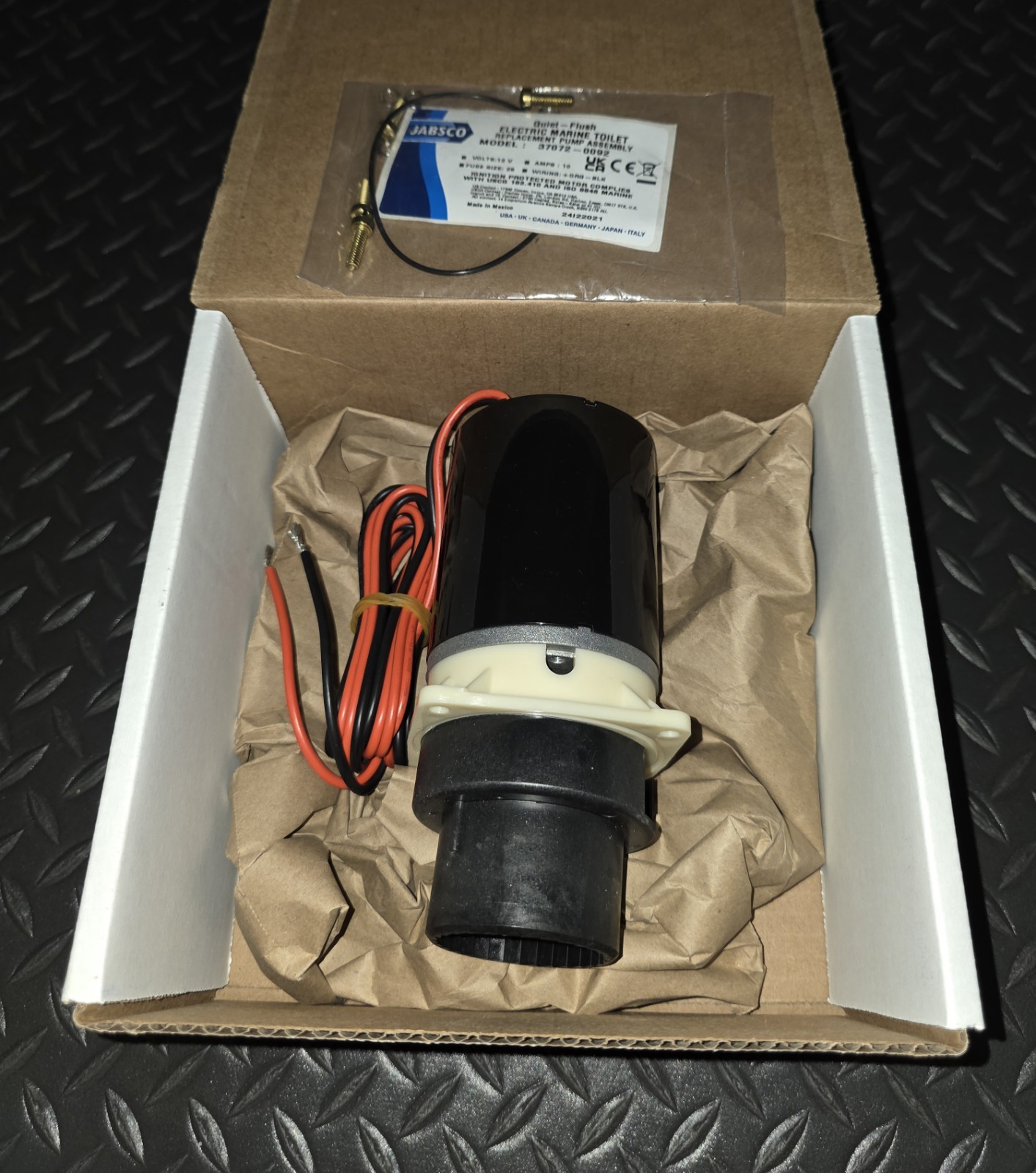 GENUINE Jabsco marine  37072-0092 Waste Pump Assembly Quiet Flush 12V, NEW