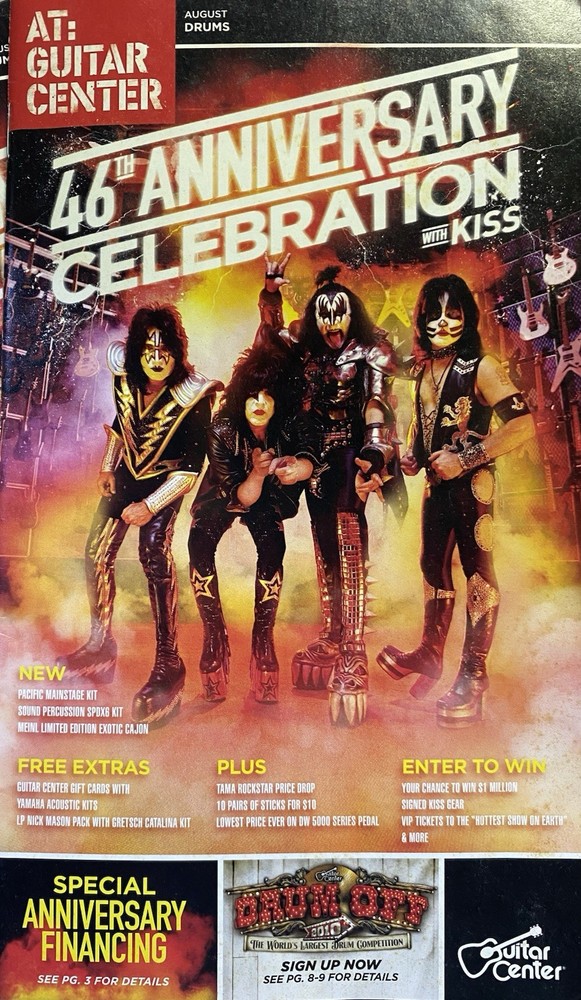 Kiss Guitar Center Magazine With Rare Insert Simmons Stanley Singer Thayer