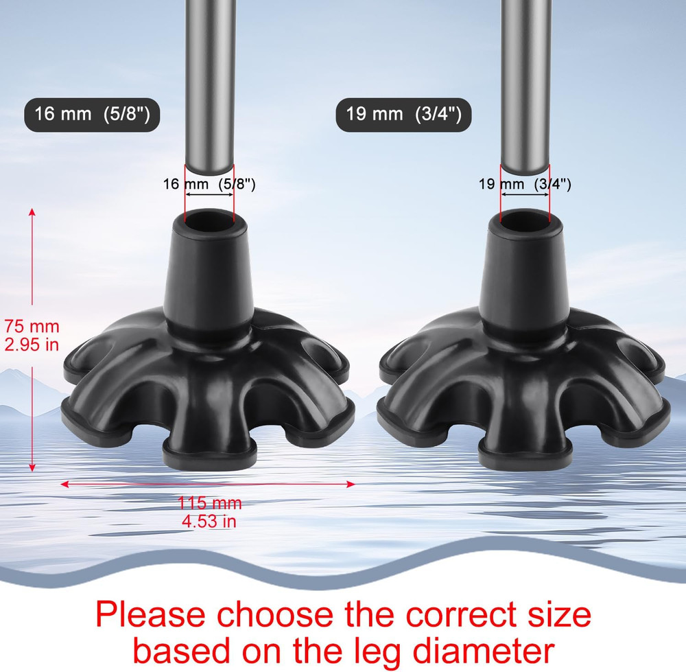 Cane Tip - Self Standing Heavy Duty Rubber Replacement for Walking Cane - Stable
