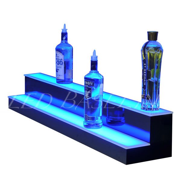 40" 2 Step LED Lighted Glowing Liquor Bottle Display Shelf Home Back Bar Rack
