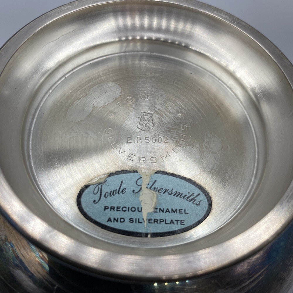 Towle Silversmiths Teal Green Enamel Footed Bowl Silverplated 5002 Vintage 5.75"