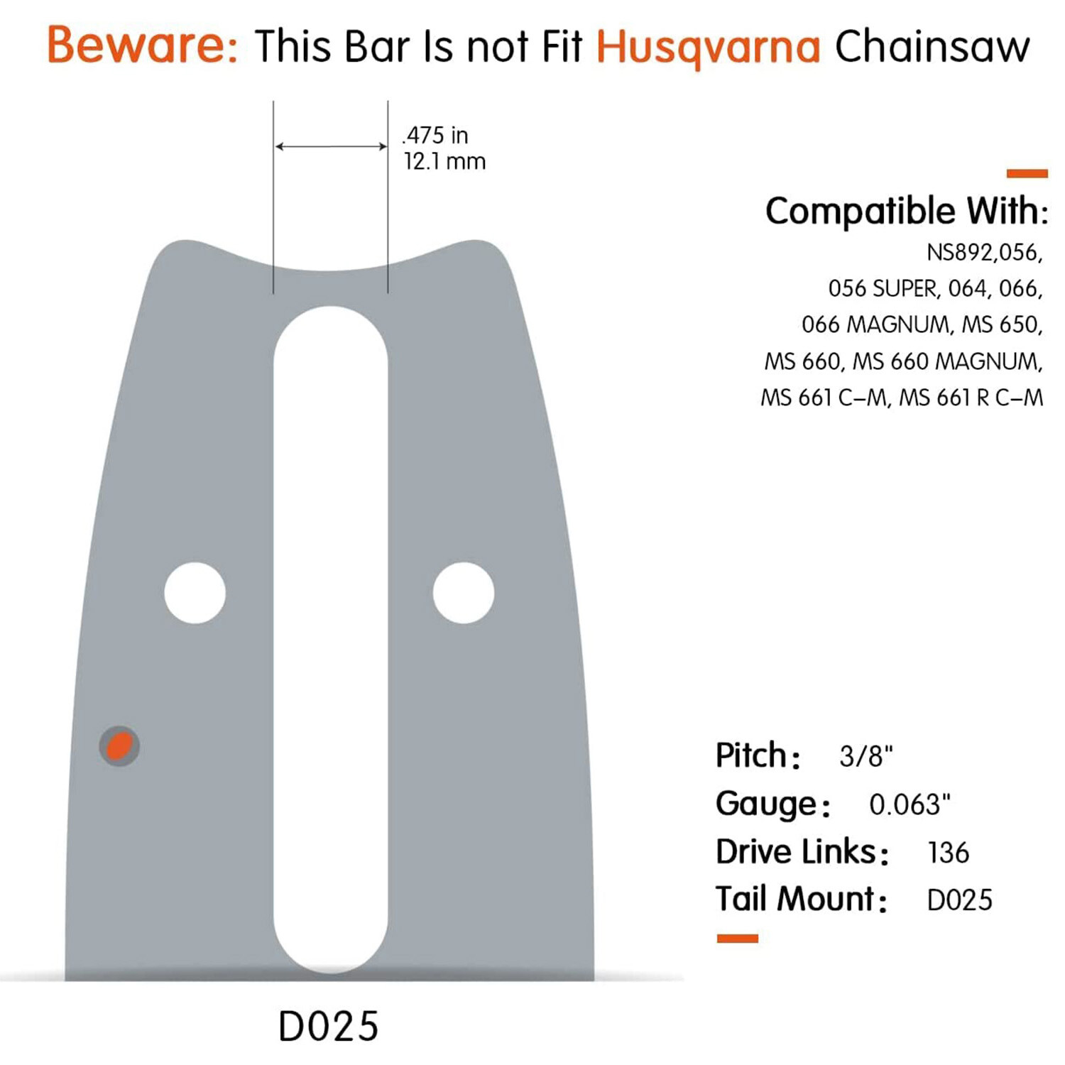 42'' Chainsaw Guide Bar 3/8" 0.063" 136DL Chain For STIHL MS660 MS360 423RNDD025