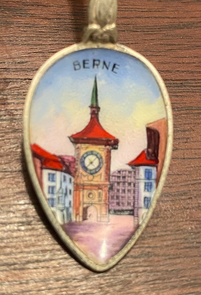 Attractive antique 800 solid silver  enamel  spoon - Bern,  Switzerland