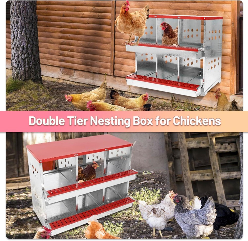 Galvanized Steel Chicken Laying Boxes 6 Compartment Nesting Boxes for Chickens