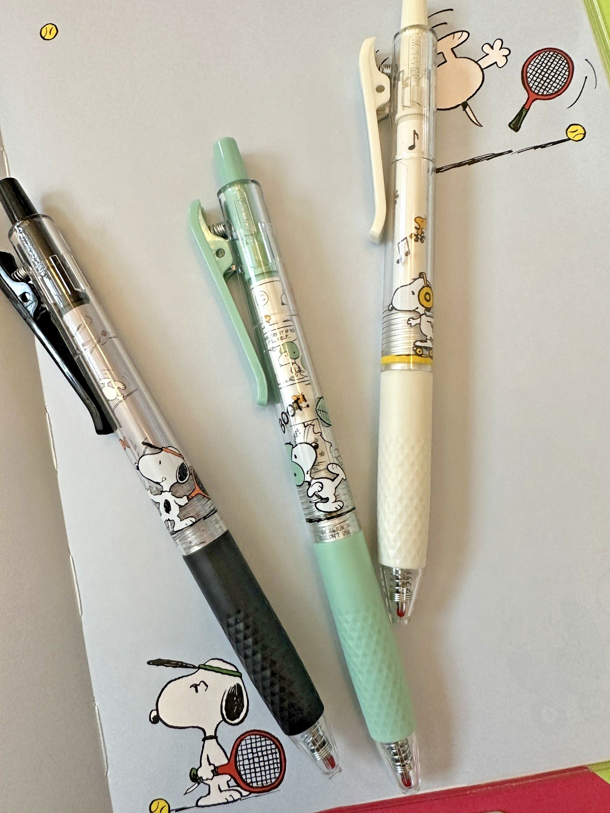 3 x Cute Snoopy Peanuts Pens 0.5mm Black Ink Soft Grip Gift New