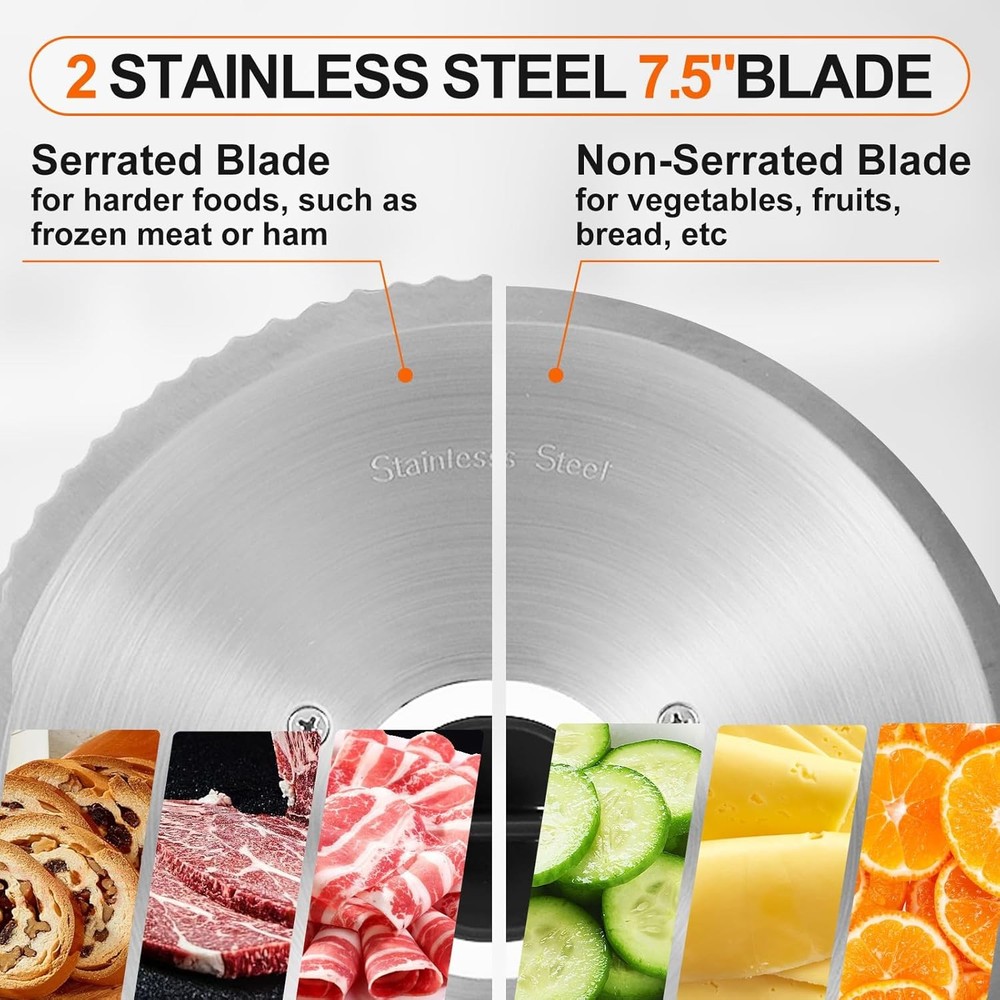 Electric Deli Slicer CUKO 200W 7.5in Blades Adjustable