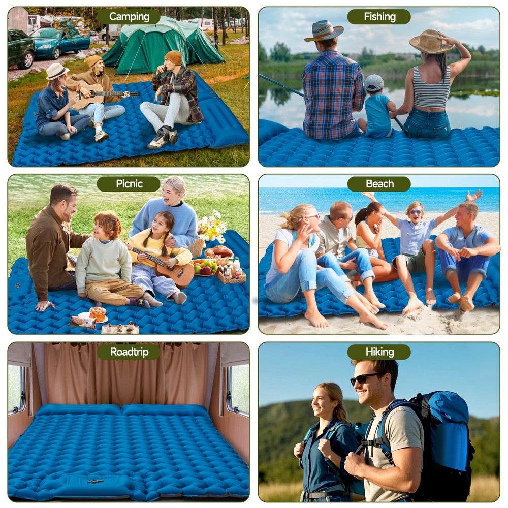 Double Camping Sleeping Pad, 4" Extra Thick 2 Person Inflatable Sleeping Pad ...