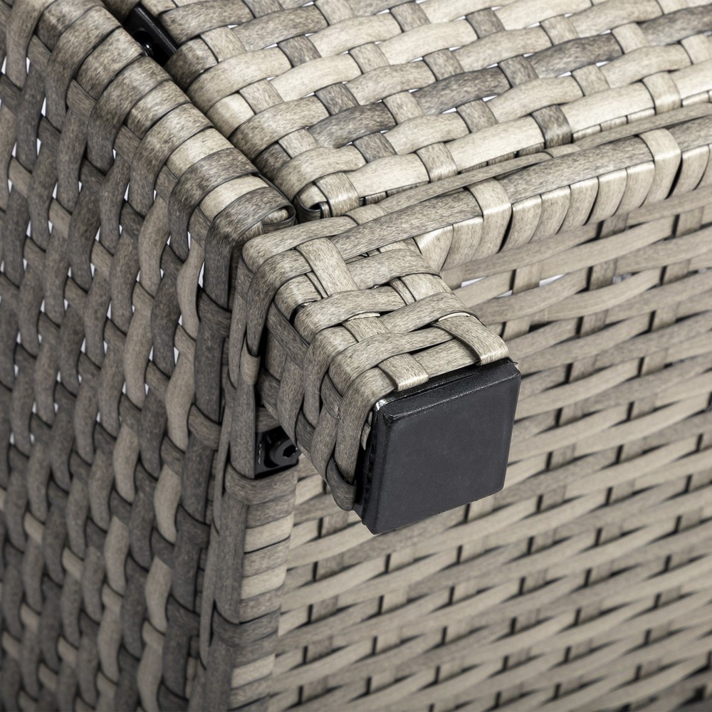 Outdoor PE Wicker Side Table with Storage, Small Patio Storage Bin Container