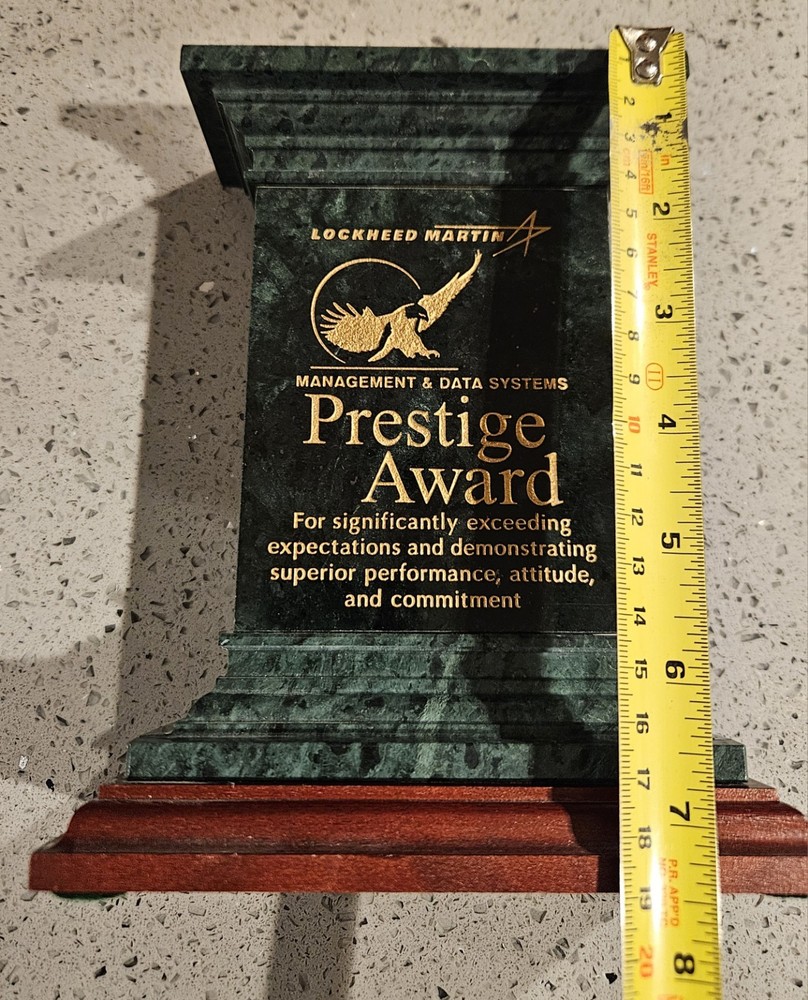 Lockheed Martin Management Data System Prestige Award Pillar Marble Rare!