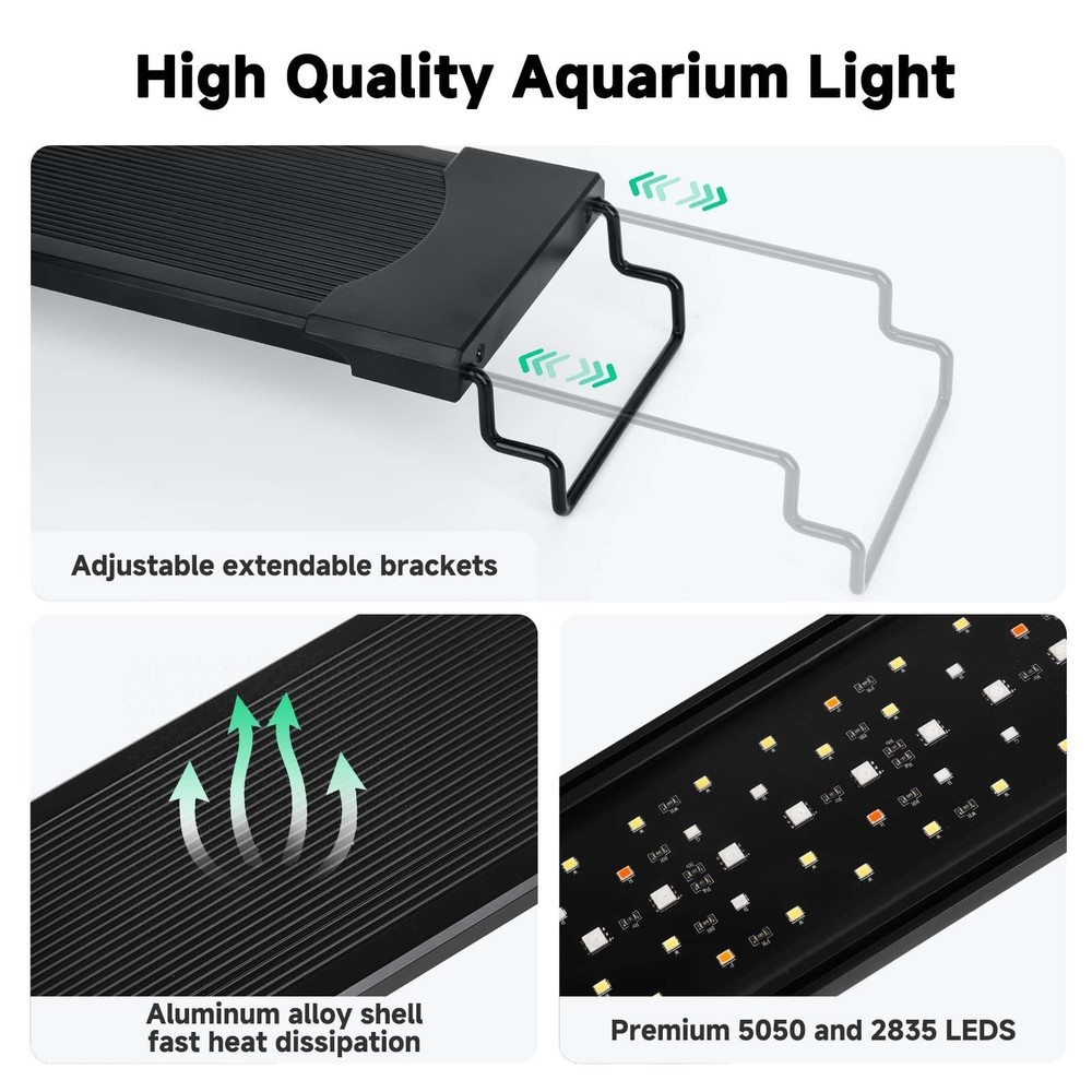 AQQA LED Aquarium Light, 24/7 Mode IP68 Waterproof Extendable Bracket Fish Ta...